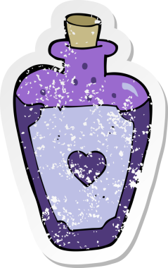 Bir insan tarafından çizilmiş bir aşk iksirinin gerilimli yapıştırması.