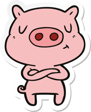 Bir insan tarafından çizilmiş çizgi film içerikli bir domuzun çıkartması.