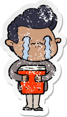 Bir insan tarafından çizilmiş ağlayan bir karikatürcünün sıkıntılı çıkartması.