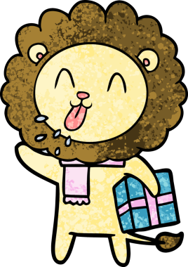 Bir insan tarafından çizilmiş mutlu çizgi film aslanı.