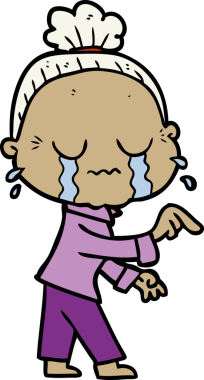 Bir insan tarafından çizilmiş ağlayan yaşlı kadın çizgi filmi.