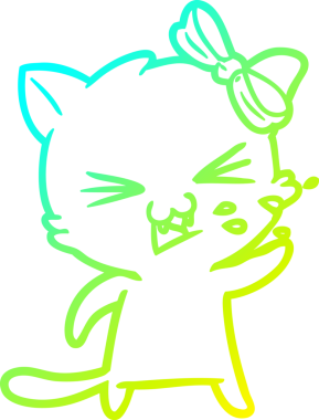 Bir insan tarafından çizilen çizgi film kedisinin soğuk gradyan çizgisi.