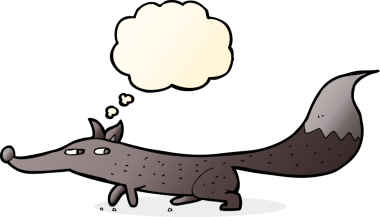 Bir insan tarafından çizilmiş düşünce baloncuklu küçük tilki.