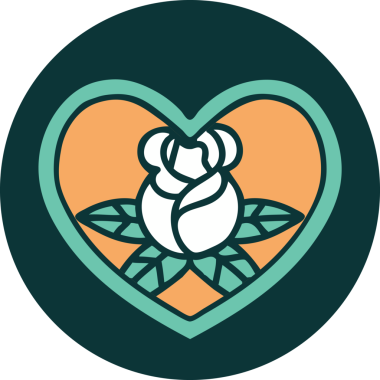 Bir insan tarafından çizilmiş kalp ve çiçeklerin ikonik dövme şekli