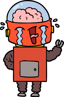 Bir insan tarafından çizilmiş ağlayan robot çizgi film.