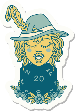 Bir insan tarafından çizilmiş 20 zarlı yarım ork şairin çıkartması.