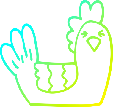 Bir insan tarafından çizilmiş karikatür tüneyen tavuğun soğuk çizgi çizimi