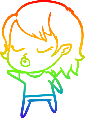 Gökkuşağı gradyan çizgisi. Bir insan tarafından çizilmiş şirin bir vampir kız çizgi filmi.