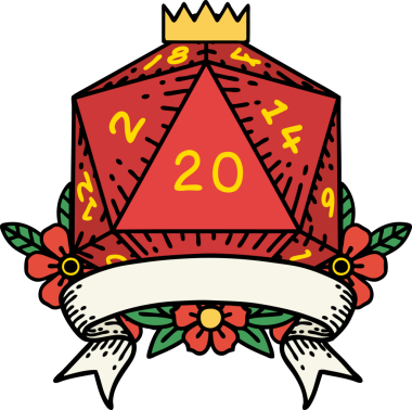 Retro Dövme Biçimi Doğal 20 kritik vuruş D20 zar bir insan tarafından çizildi