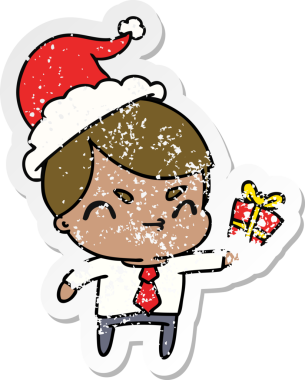 Bir insan tarafından çizilmiş Kawai çocuğunun, sıkıntılı yılbaşı çıkartması.