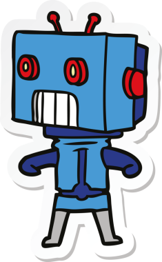 Bir insan tarafından çizilmiş robot karikatür çıkartması.