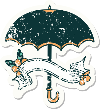 Bir insan tarafından çizilmiş şemsiyeli eski bir etiket.