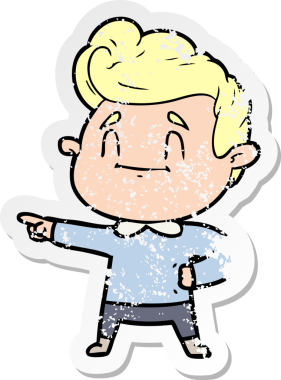 Bir insan tarafından çizilmiş mutlu bir çizgi film karakterinin sıkıntılı çıkartması.