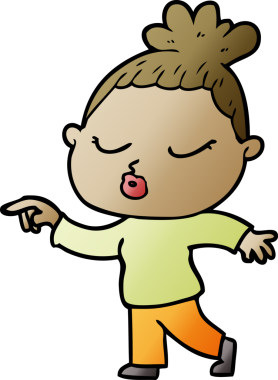 Bir insan tarafından çizilmiş sakin bir kadın çizgi filmi.