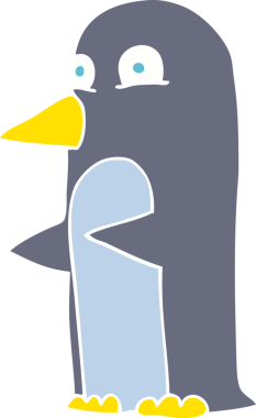 Bir insan tarafından çizilen düz renkli penguen çizimi