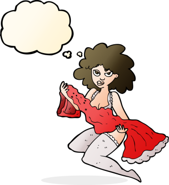 Bir insan tarafından çizilen düşünce baloncuğuyla değişen çizgi film kadını.