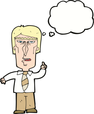 Bir insan tarafından çizilmiş düşünce baloncuğu olan huysuz patron çizgi filmi.