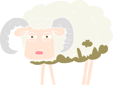 Bir insan tarafından çizilmiş çamurla kaplı koçun düz renk çizimi