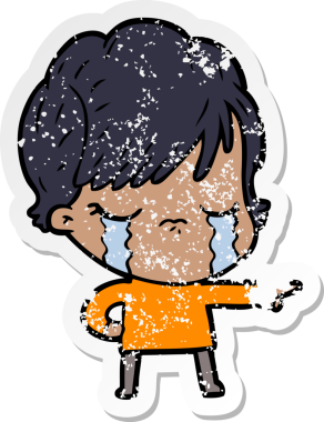 Bir insan tarafından çizilmiş ağlayan karikatürlü bir kadının sıkıntılı çıkartması.