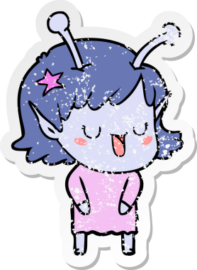 Bir insan tarafından çizilmiş mutlu uzaylı kız çizgi filminin sıkıntılı çıkartması.