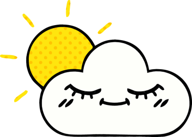 Bir insan tarafından çizilmiş bir güneş ışığı ve bulut çizgi filmi.