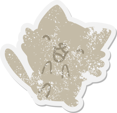 Bir insan tarafından çizilmiş şirin kedi grunge etiketi.