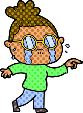 Bir insan tarafından çizilmiş gözlüklü, ağlayan bir kadın.