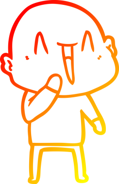 Bir insan tarafından çizilmiş mutlu, kel bir adamın sıcak çizgi çizimi.