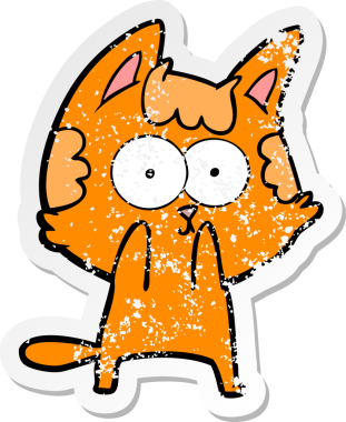 Bir insan tarafından çizilmiş mutlu çizgi film kedisinin sıkıntılı çıkartması.