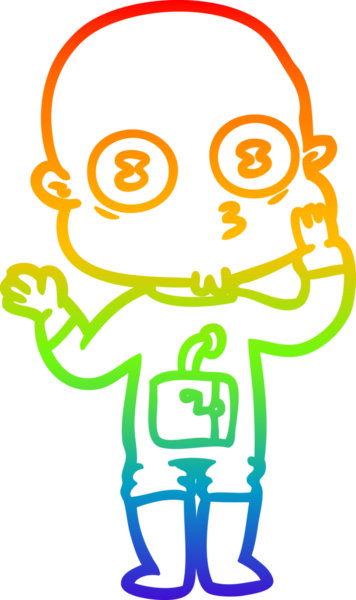 Gökkuşağı gradyan çizgi çizimi Bir insan tarafından çizilmiş garip kel uzay adamı