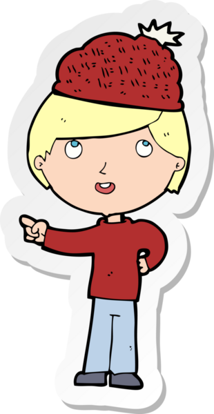 Bir insan tarafından çizilmiş kış şapkası takan bir karikatür adamın çıkartması.