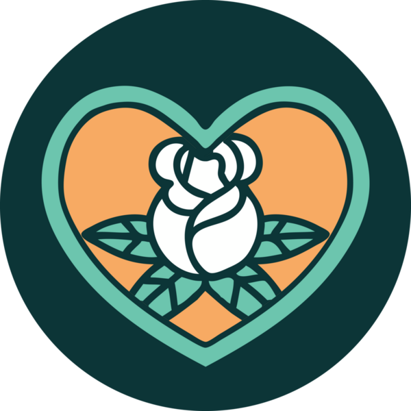 Bir insan tarafından çizilmiş kalp ve çiçeklerin ikonik dövme şekli