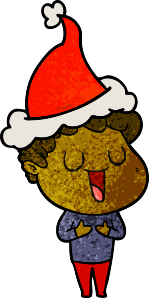 Gülen el çizimi bir insan tarafından çizilmiş Noel Baba şapkası giyen bir adamın karikatürü.