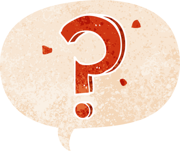 bir insan tarafından çizilmiş grunge sıkıntılı retro biçimli konuşma baloncuğu ile çizgi film soru işareti