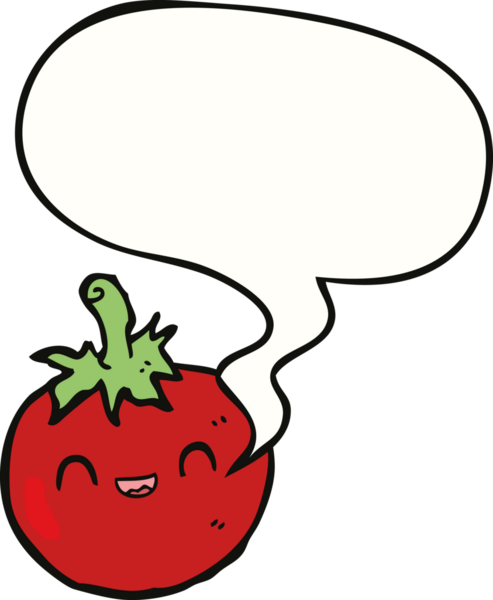 Bir insan tarafından çizilmiş konuşma baloncuklu şirin domates.
