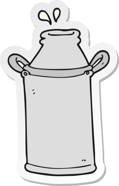 Bir insan tarafından çizilmiş bir süt varili çıkartması.