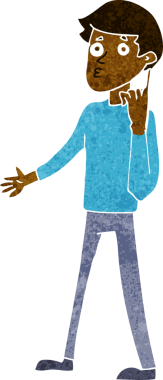 Çizgi filmci bir insan tarafından çizilmiş sorular soruyor.