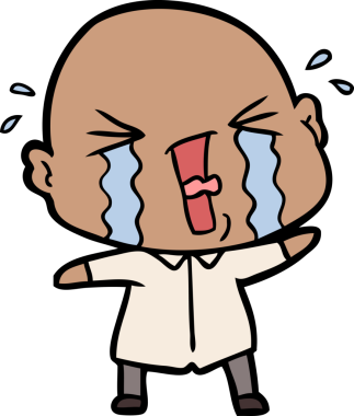 Bir insan tarafından çizilmiş ağlayan kel bir adam.