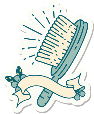 Bir insan tarafından çizilmiş dövme stili saç fırçası çıkartması.