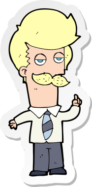 Bir insan tarafından çizilmiş bıyıklı bir karikatür çıkartması.