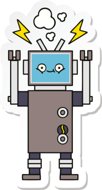 Bir insan tarafından çizilmiş şirin çizgi film robotunun çıkartması.