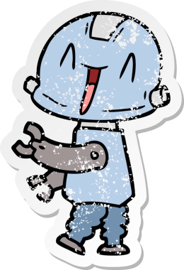 Bir insan tarafından çizilmiş karikatür robotunun sıkıntılı çıkartması.