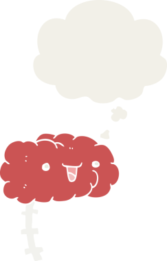 Bir insan tarafından çizilmiş düşünce baloncuklu mutlu çizgi film beyni.