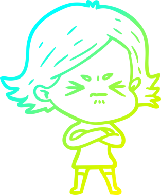 Bir insan tarafından çizilmiş kızgın bir kızın soğuk çizgi çizimi.