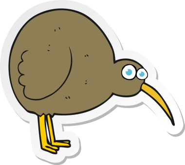 Bir insan tarafından çizilmiş kivi kuşunun çıkartması.