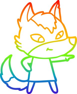 Gökkuşağı gradyan çizgisi. Bir insan tarafından çizilmiş dost bir kurt çizgi filmi.