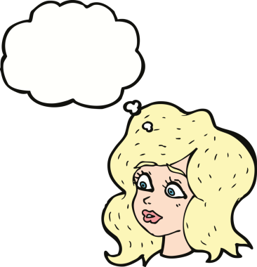 Bir insan tarafından çizilmiş düşünce baloncuğuyla ilgilenen çizgi film kadını.