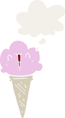 Yüzünde düşünce kabarcığı olan bir insan tarafından çizilmiş çizgi film dondurması.