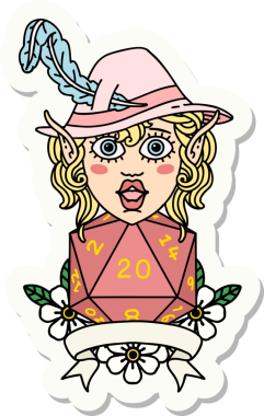 Bir insan tarafından çizilmiş 20 zarlı elf şairinin çıkartması.