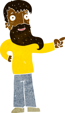 Bir insan tarafından çizilmiş sakallı bir çizgi film adamı.